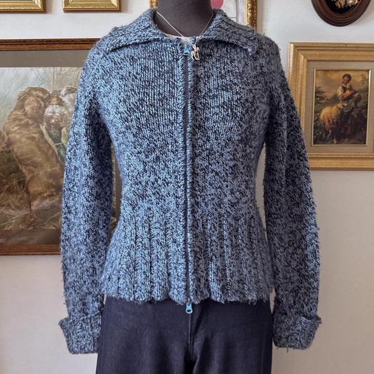 Y2K blue knit zip cardigan (S)