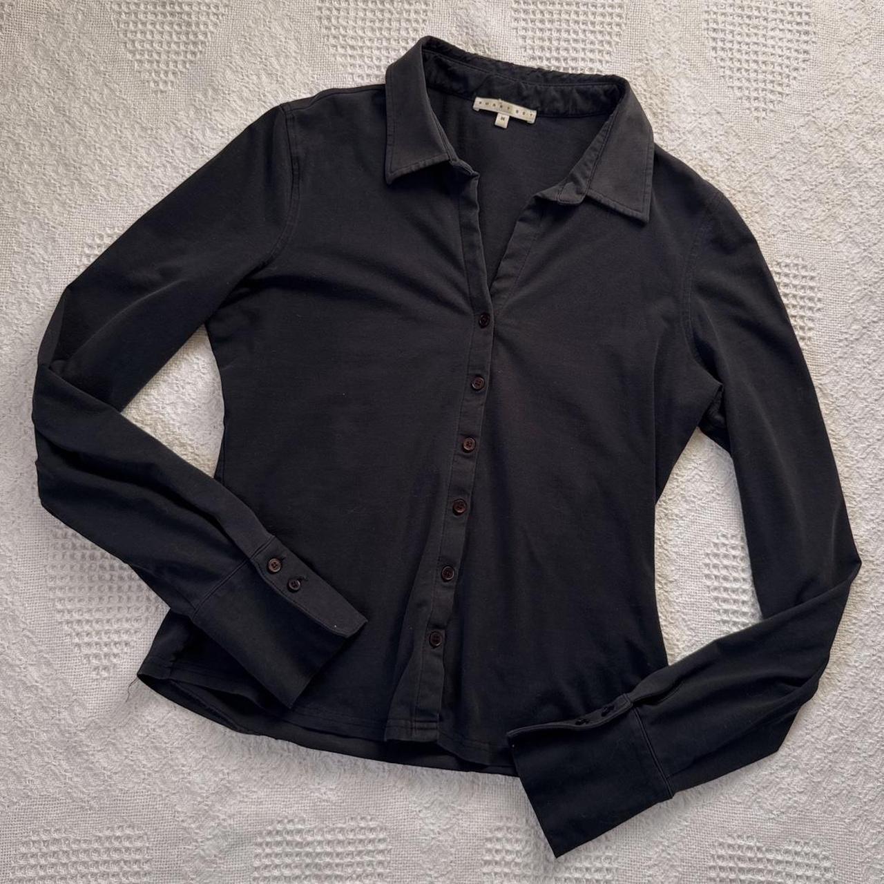 Black slinky button up blouse (M)