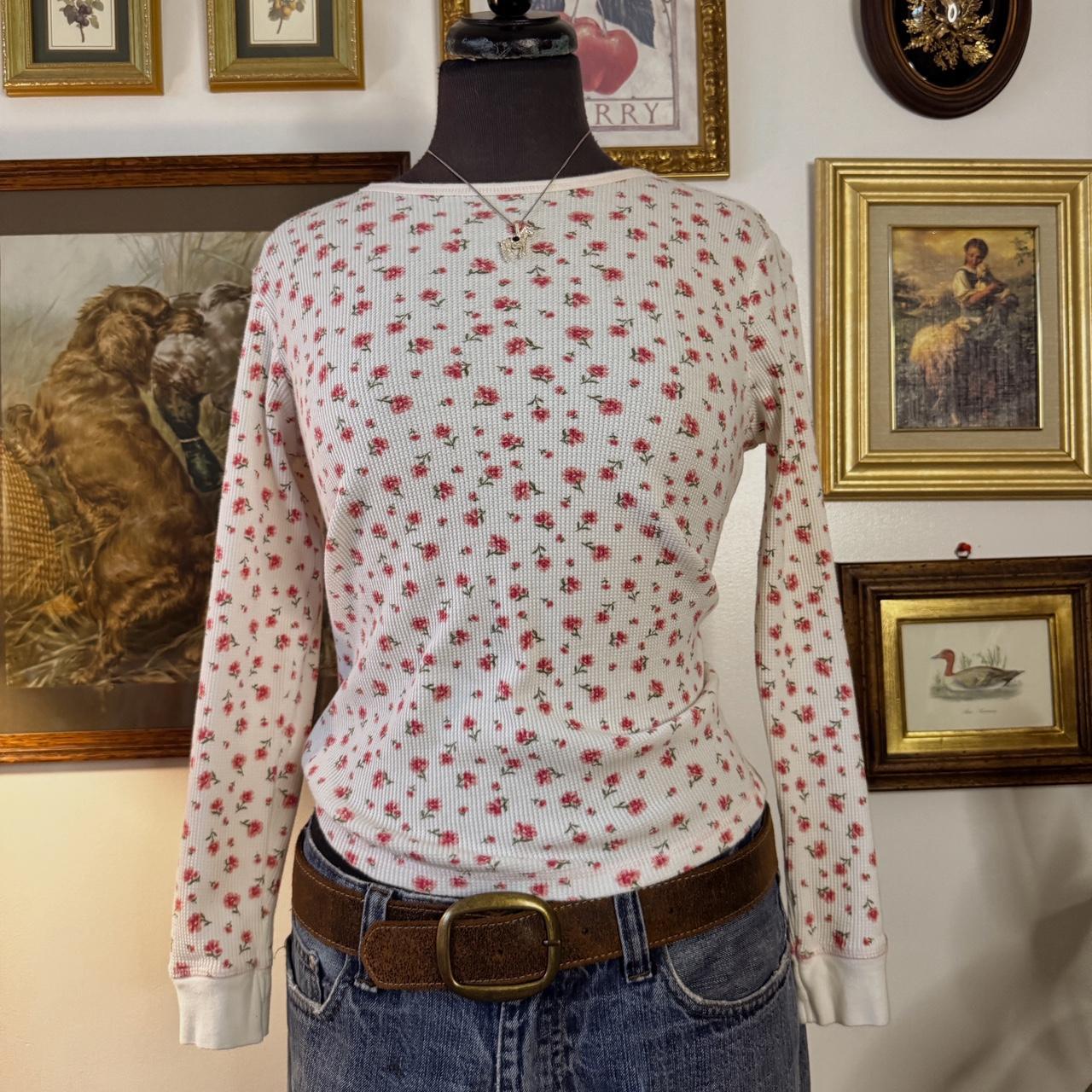 Pink floral pattern waffle longsleeve (M)