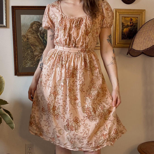 Pink floral babydoll dress (S)
