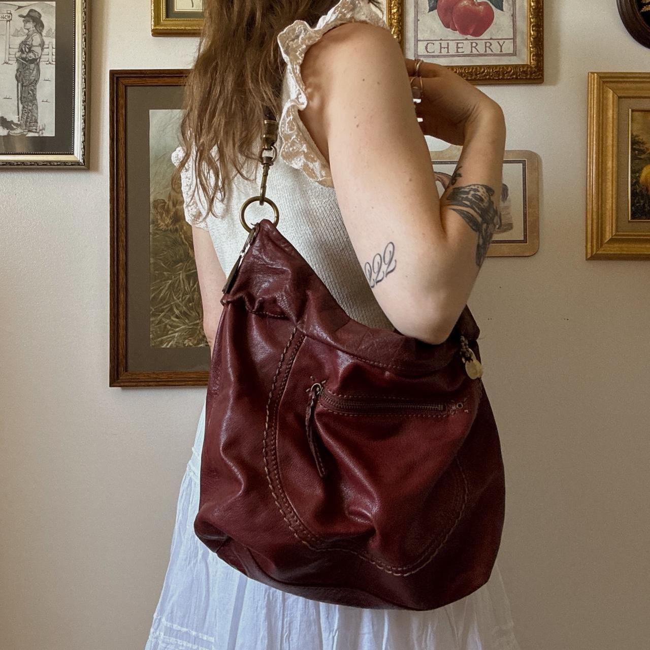 Burgundy leather slouch bag