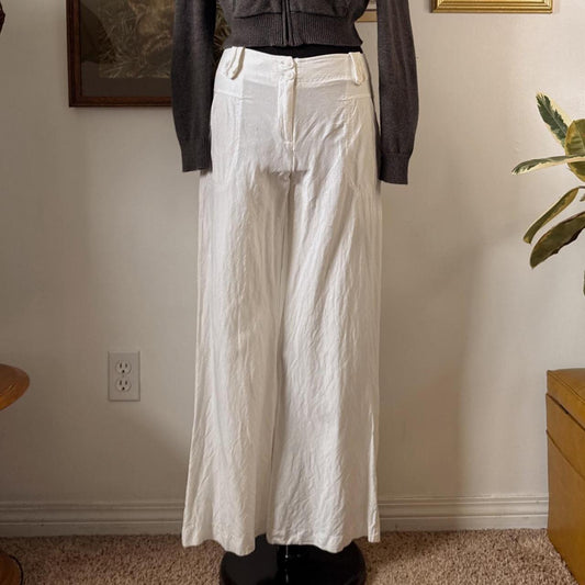 White linen wide leg pants (S)