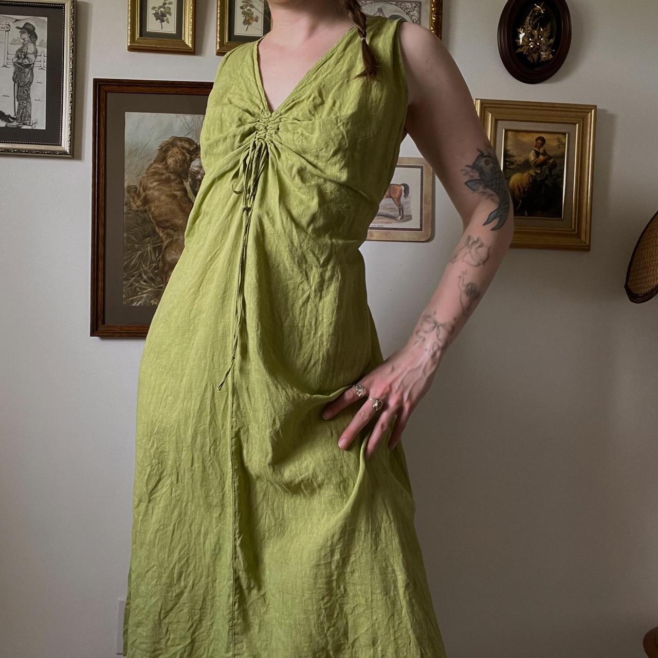 Green linen maxi dress (L)