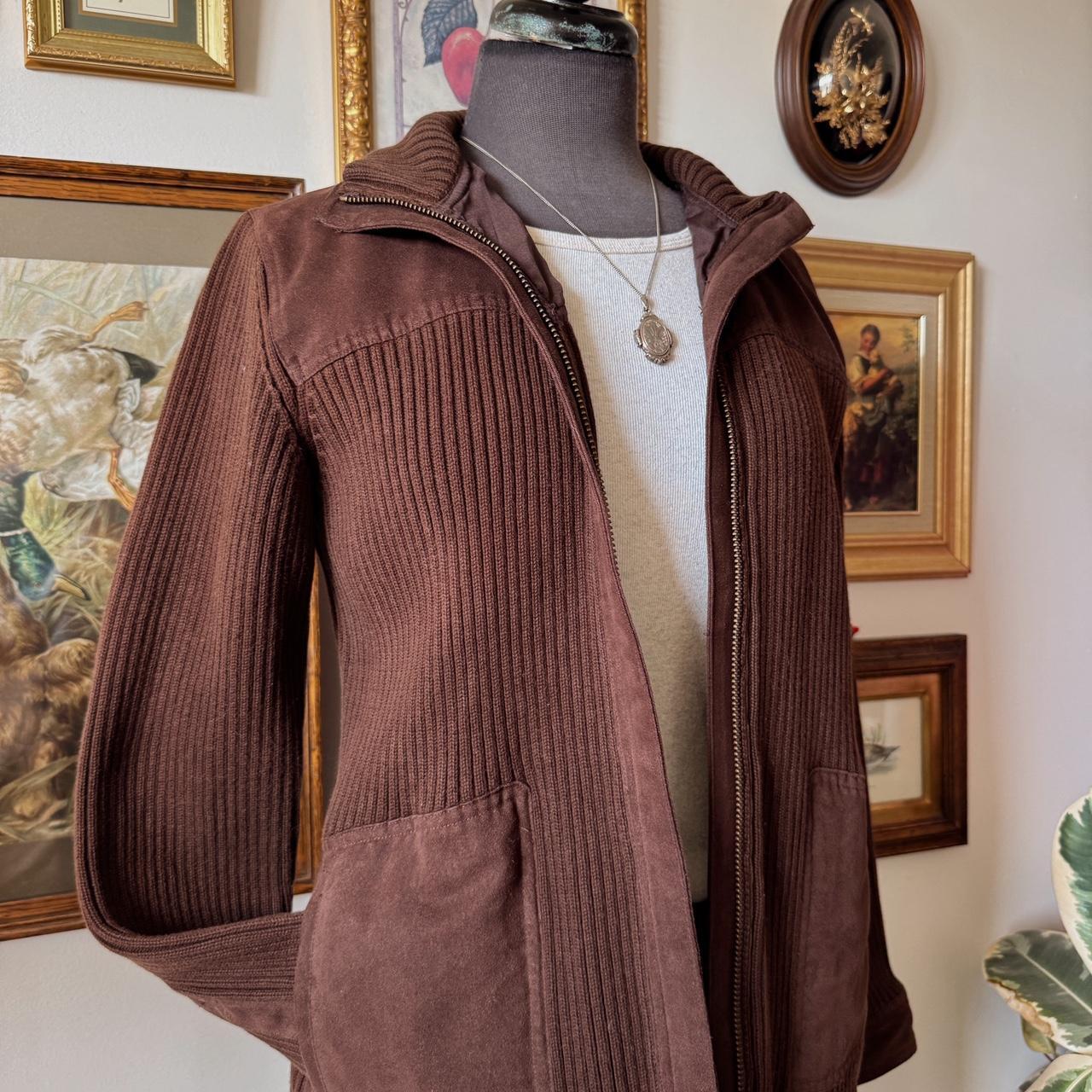 Brown knit mock neck jacket (L)