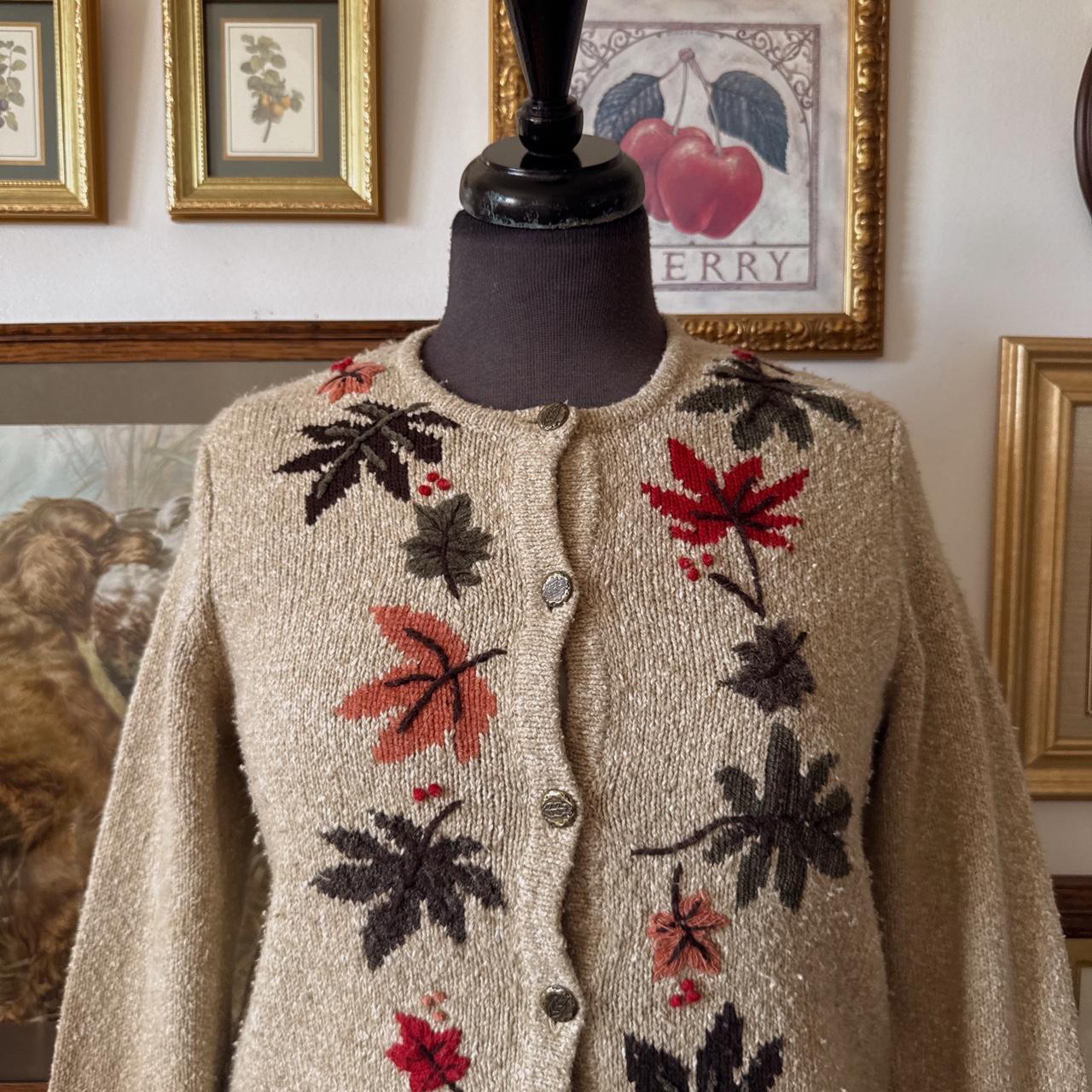 Oatmeal fall leaves embroidered cardigan (S)