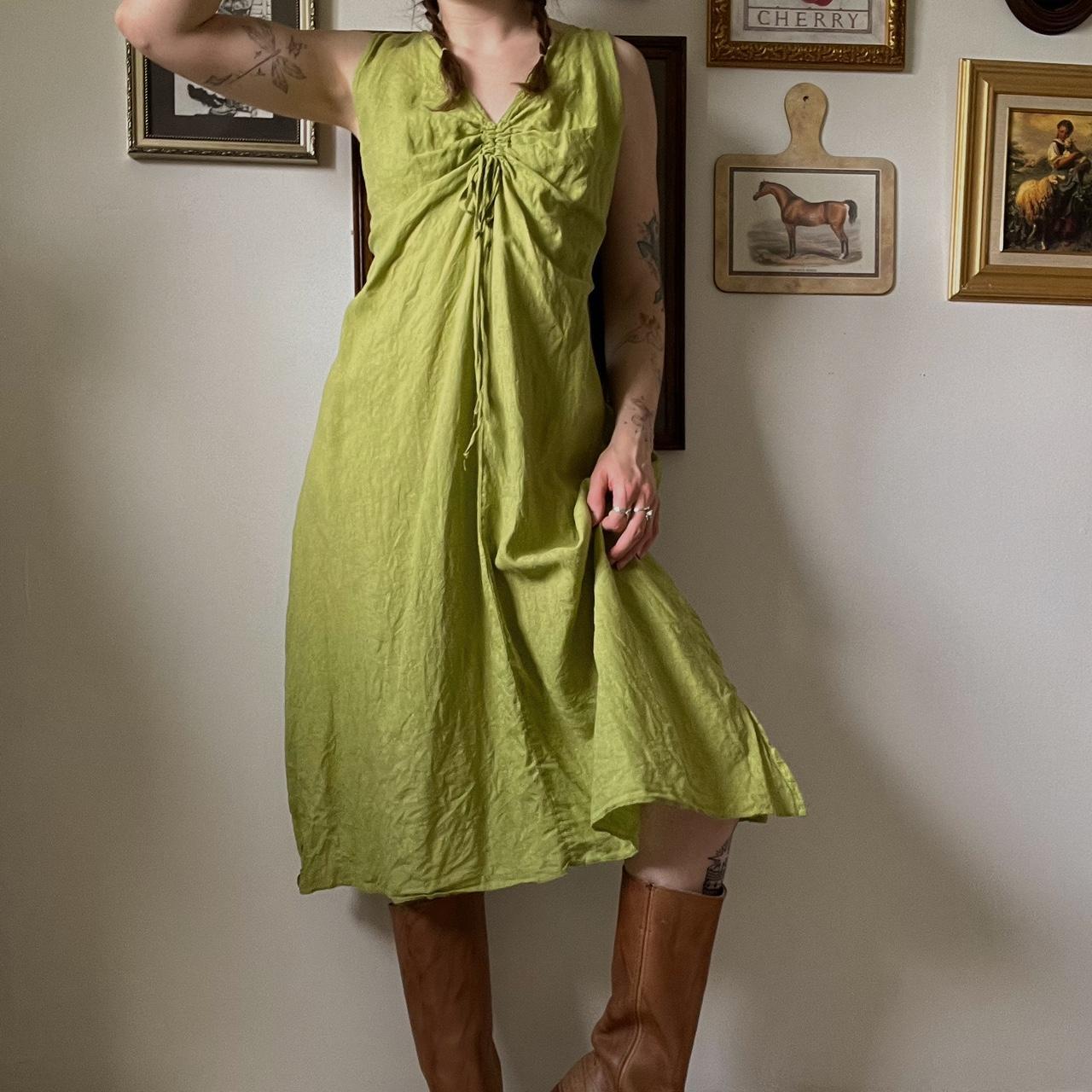 Green linen maxi dress (L)