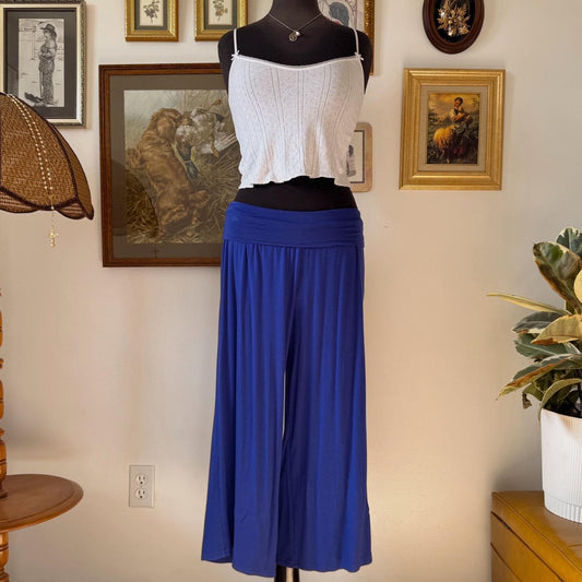 Electric blue fold over waist flowy pants (M)