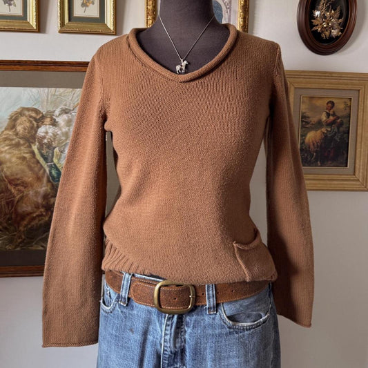 Caramel brown soft knit sweater (S)