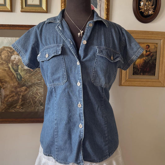 Denim button up short sleeve (M)