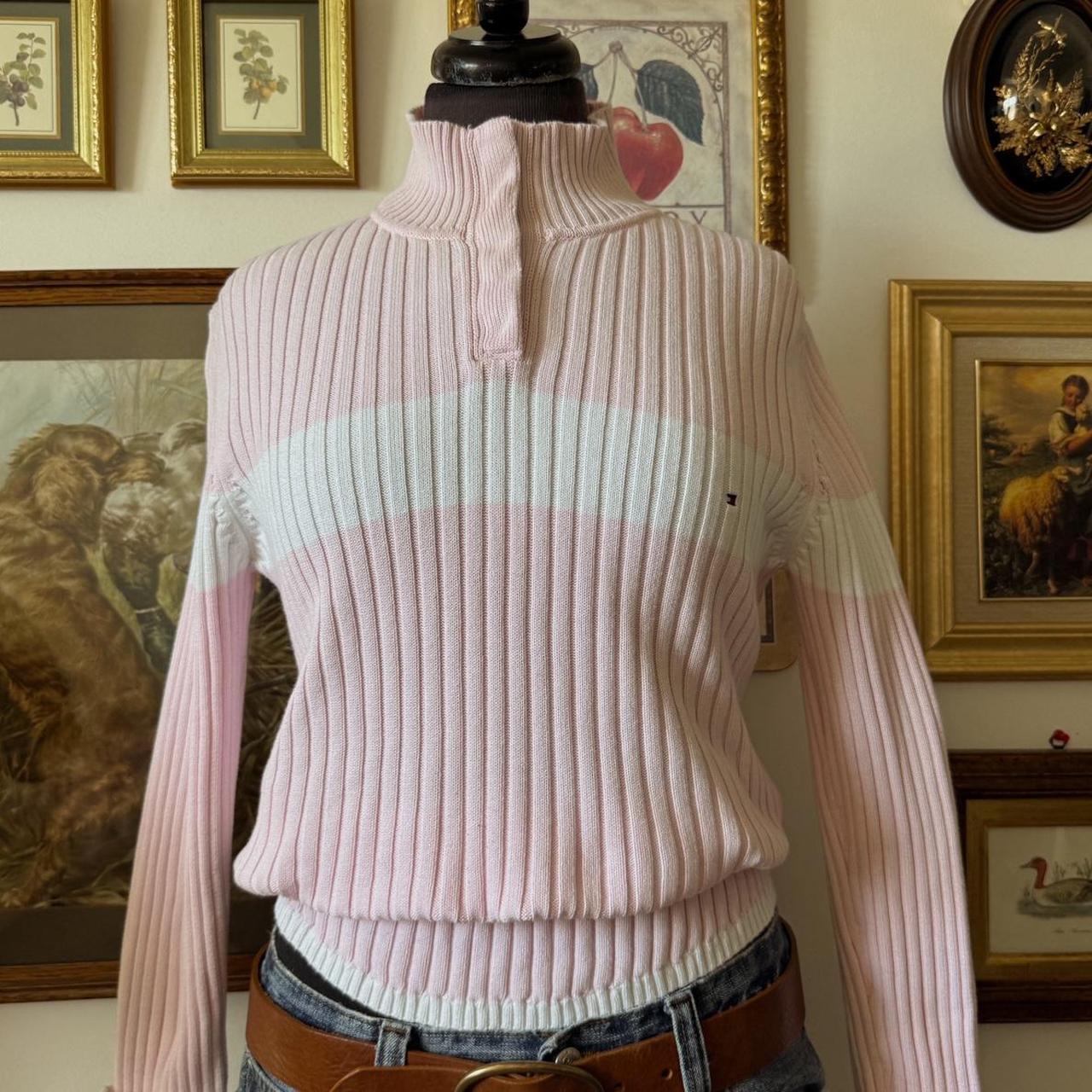 Y2K soft pink ribbed mock neck sweater (L)