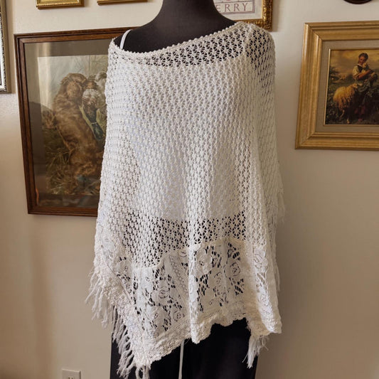 Cream crochet knit poncho