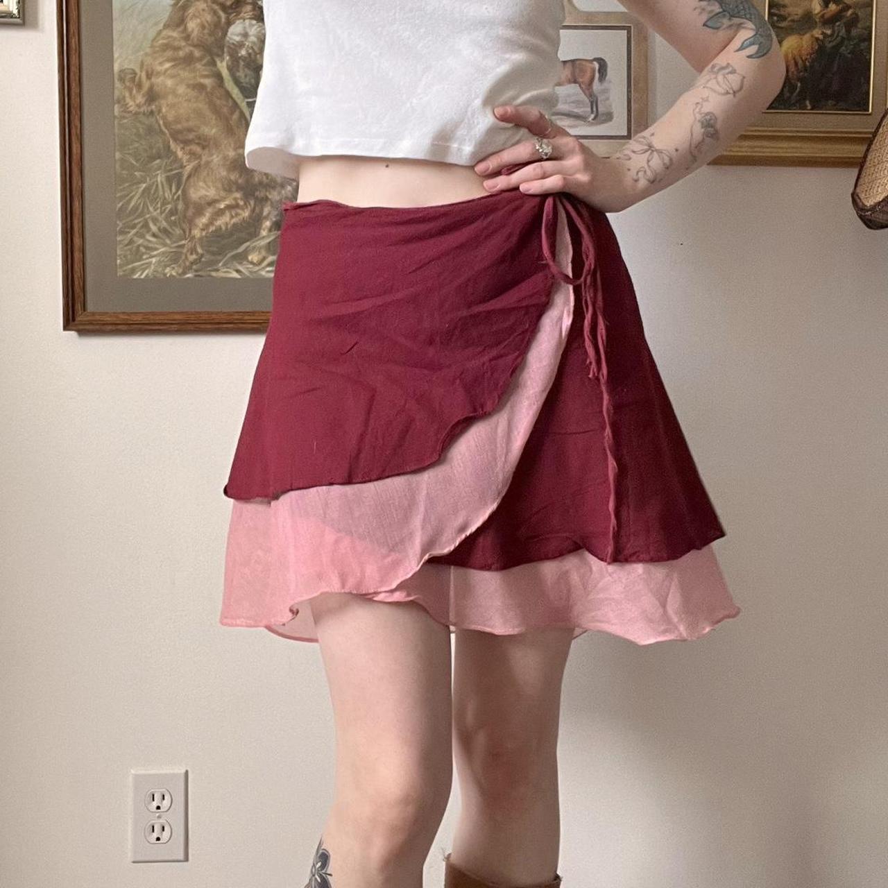 Burgundy rose wrap skirt (S)