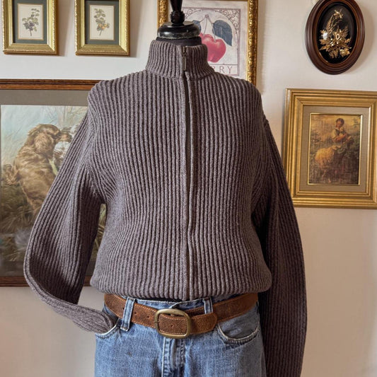 Grey cotton knit zip up (S)