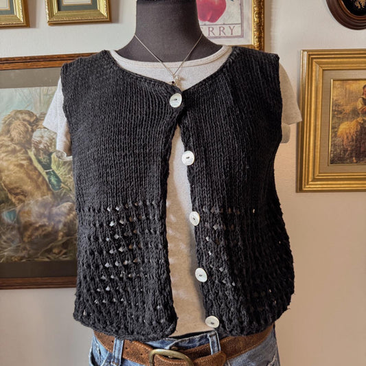 Black crochet knit vest (S)