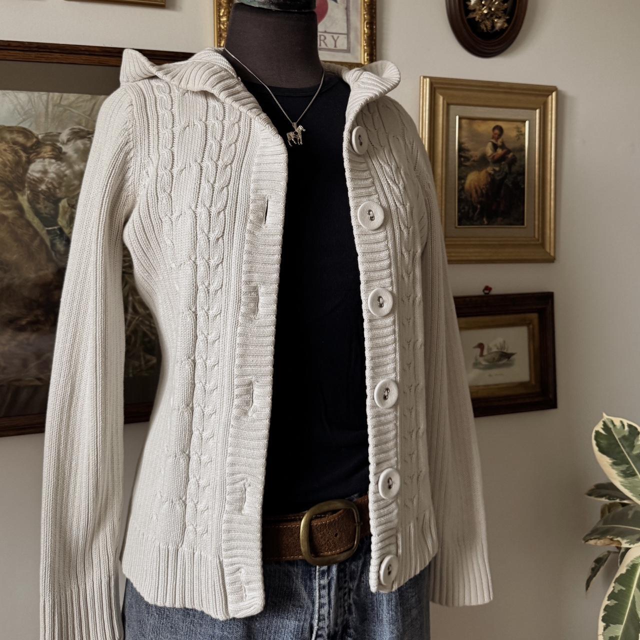 Cream cable knit hooded cardigan (M)