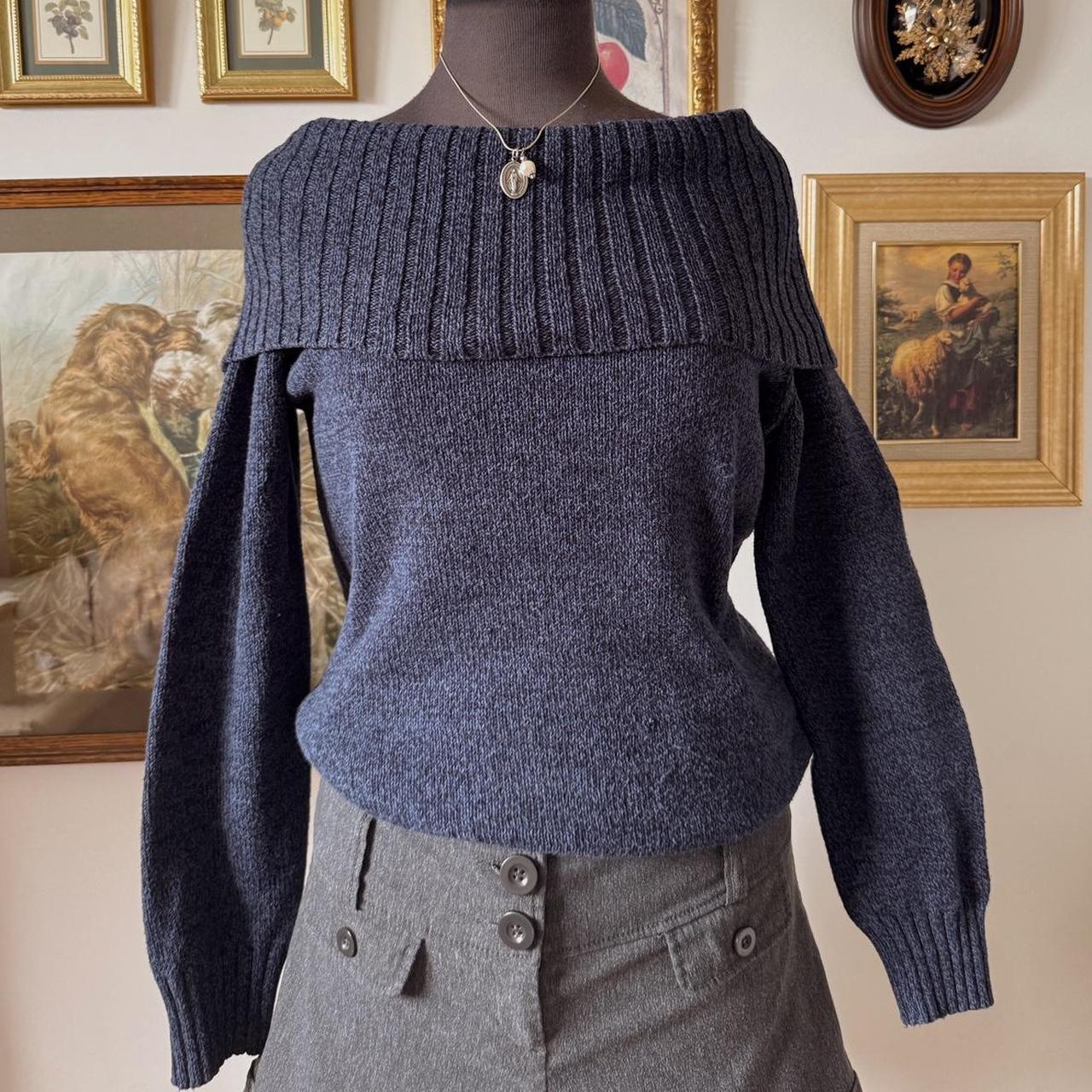 Navy off the shoulder knit sweater (M)
