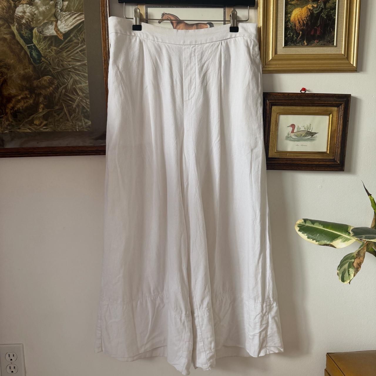 White linen wide leg pants (M)