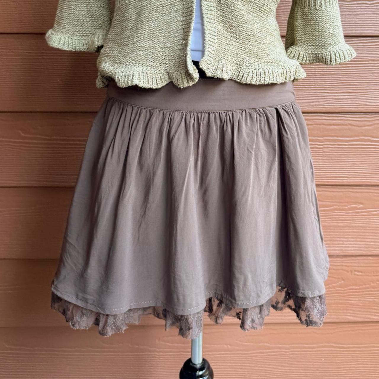 Walnut brown lace trim mini skirt (S)