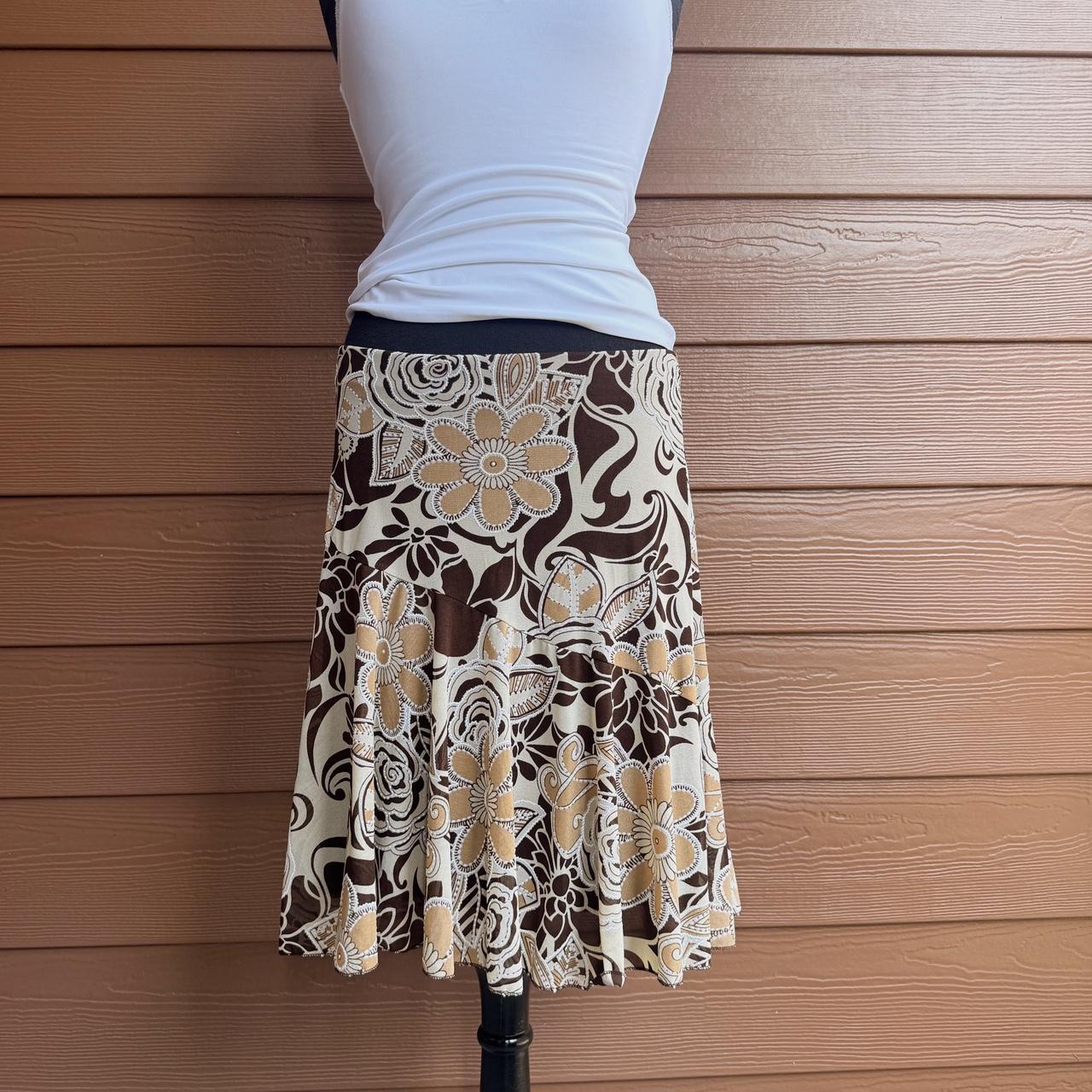 Y2K brown floral midi skirt (M)