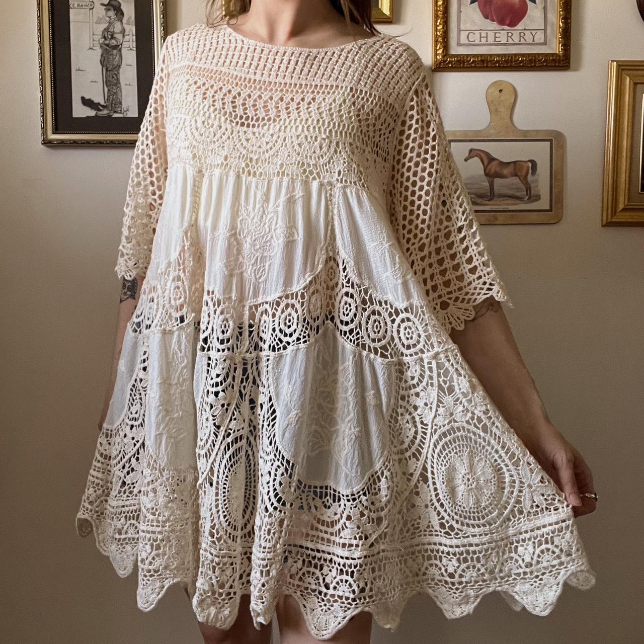 Cream crochet mini dress (XL)