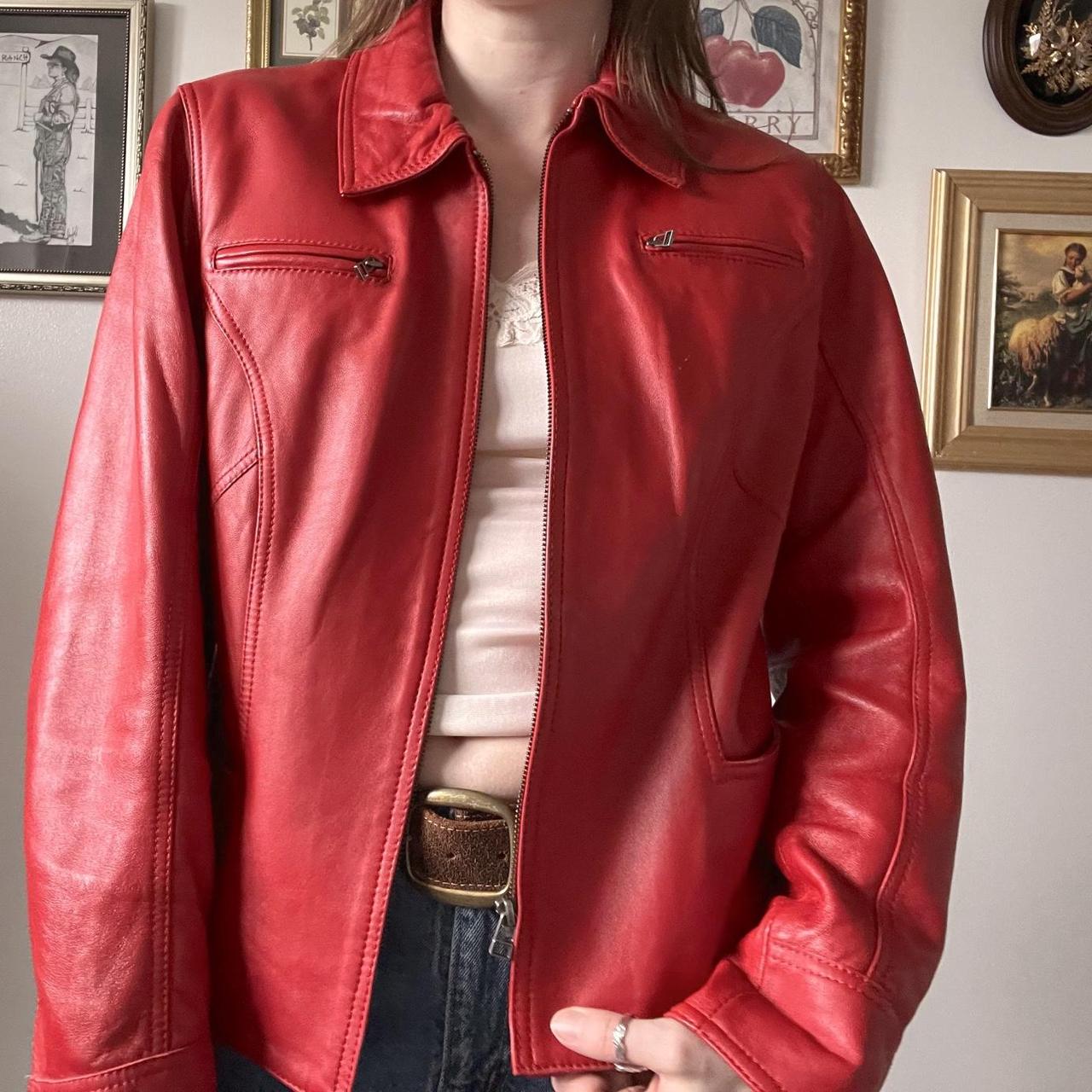 Cherry red leather jacket (L)