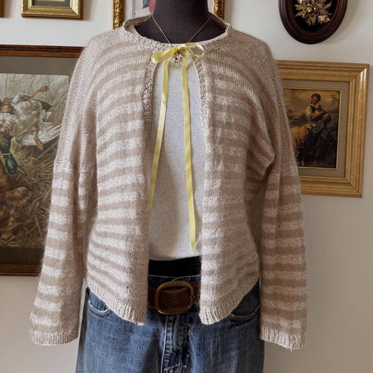 Cream striped hand knit cardigan (S/M)
