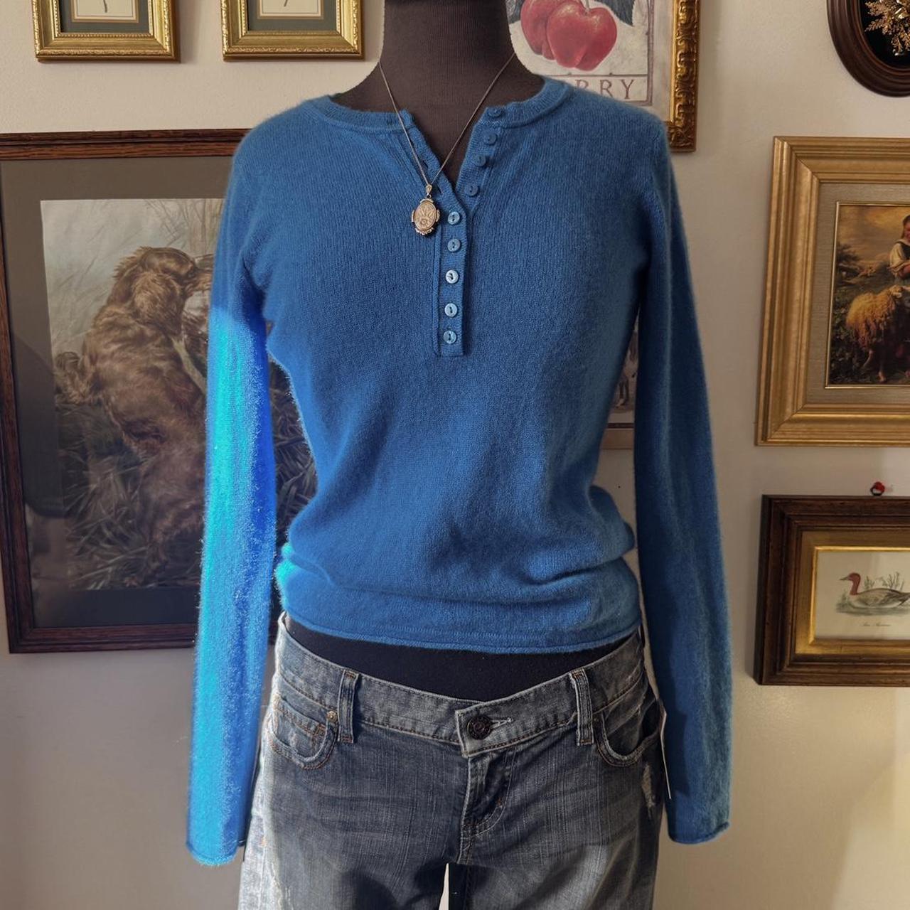 Ocean blue cashmere knit henley (S)