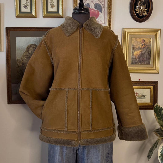 Brown faux shearling jacket (M)