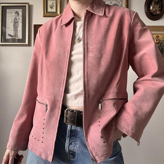 Pink suede leather jacket (L)