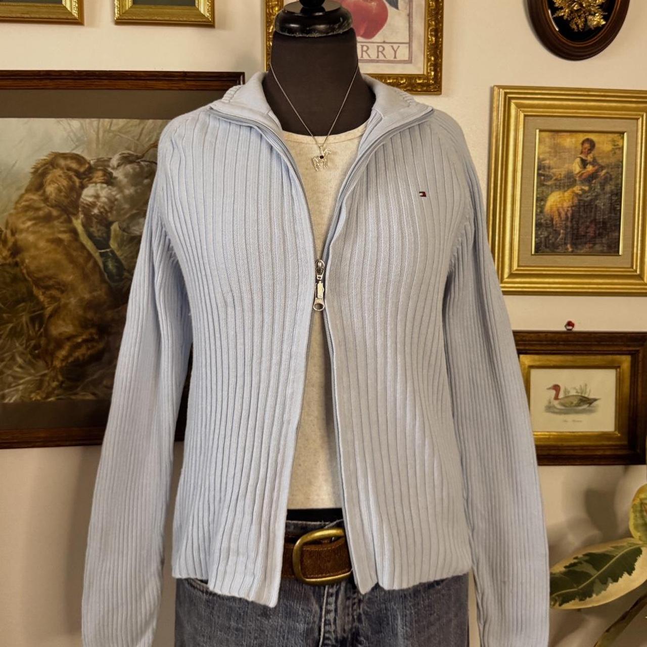 Sky blue knit mock neck zip up (L)
