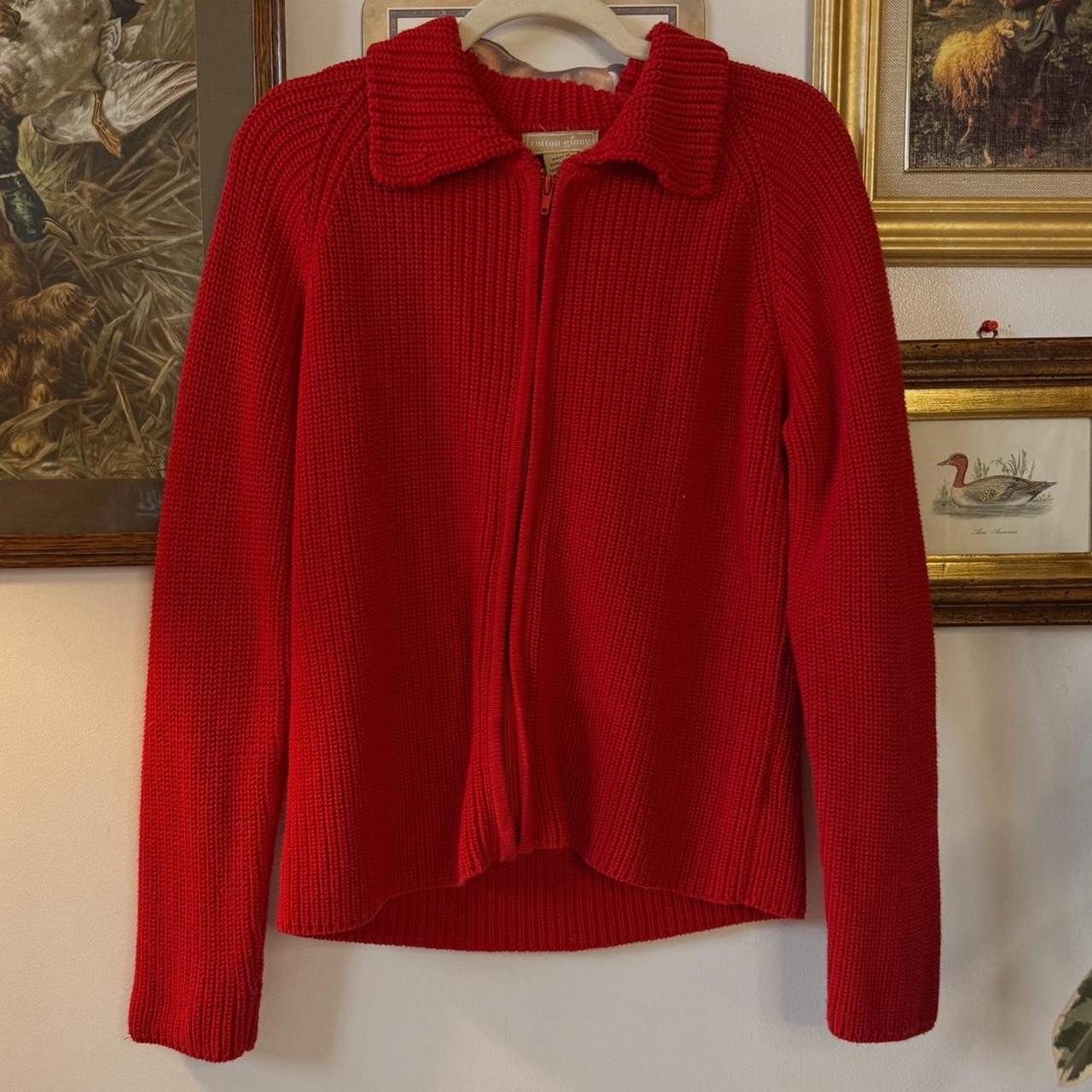 Red cotton zip-up sweater (L)