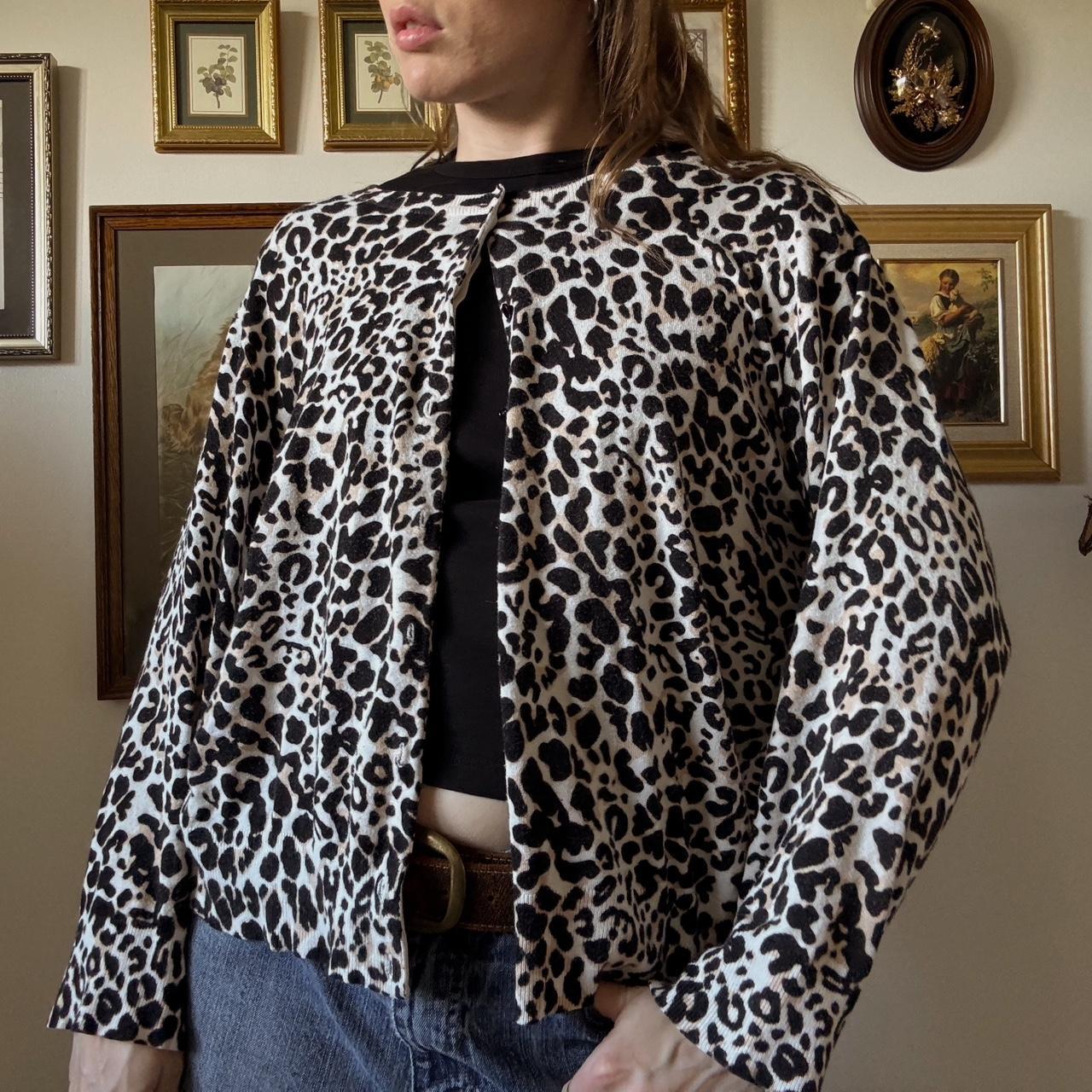 Leopard print knit cardigan (L)