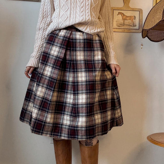 Vintage wool plaid midi skirt (XS)