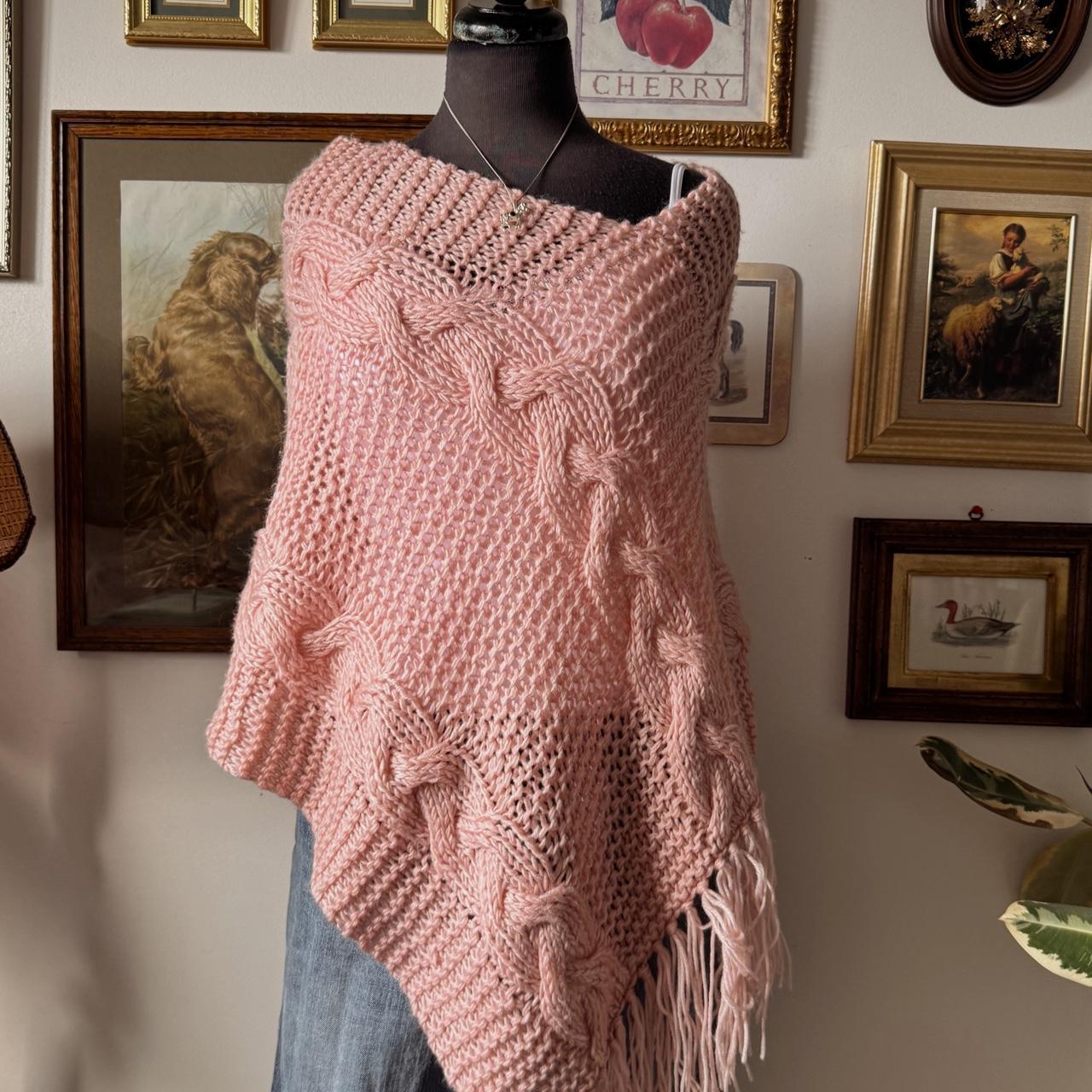 Pink knit boho poncho