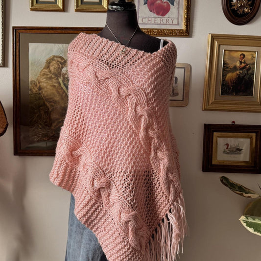 Pink knit boho poncho