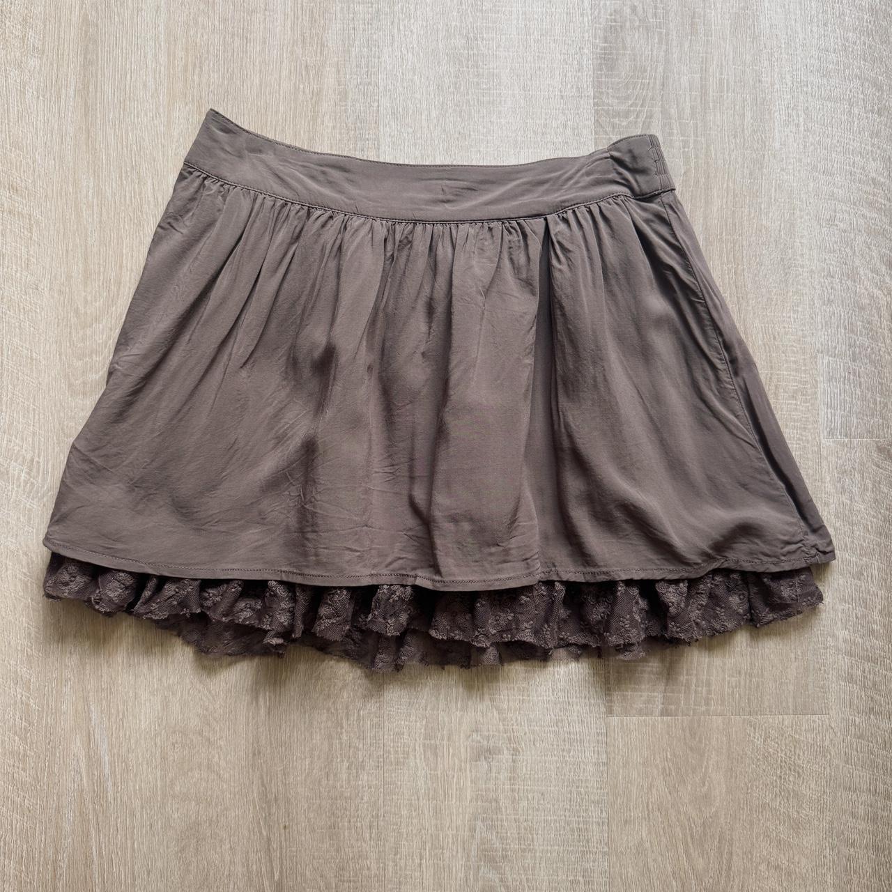 Walnut brown lace trim mini skirt (S)