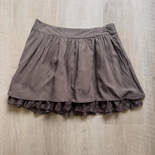 Walnut brown lace trim mini skirt (S)