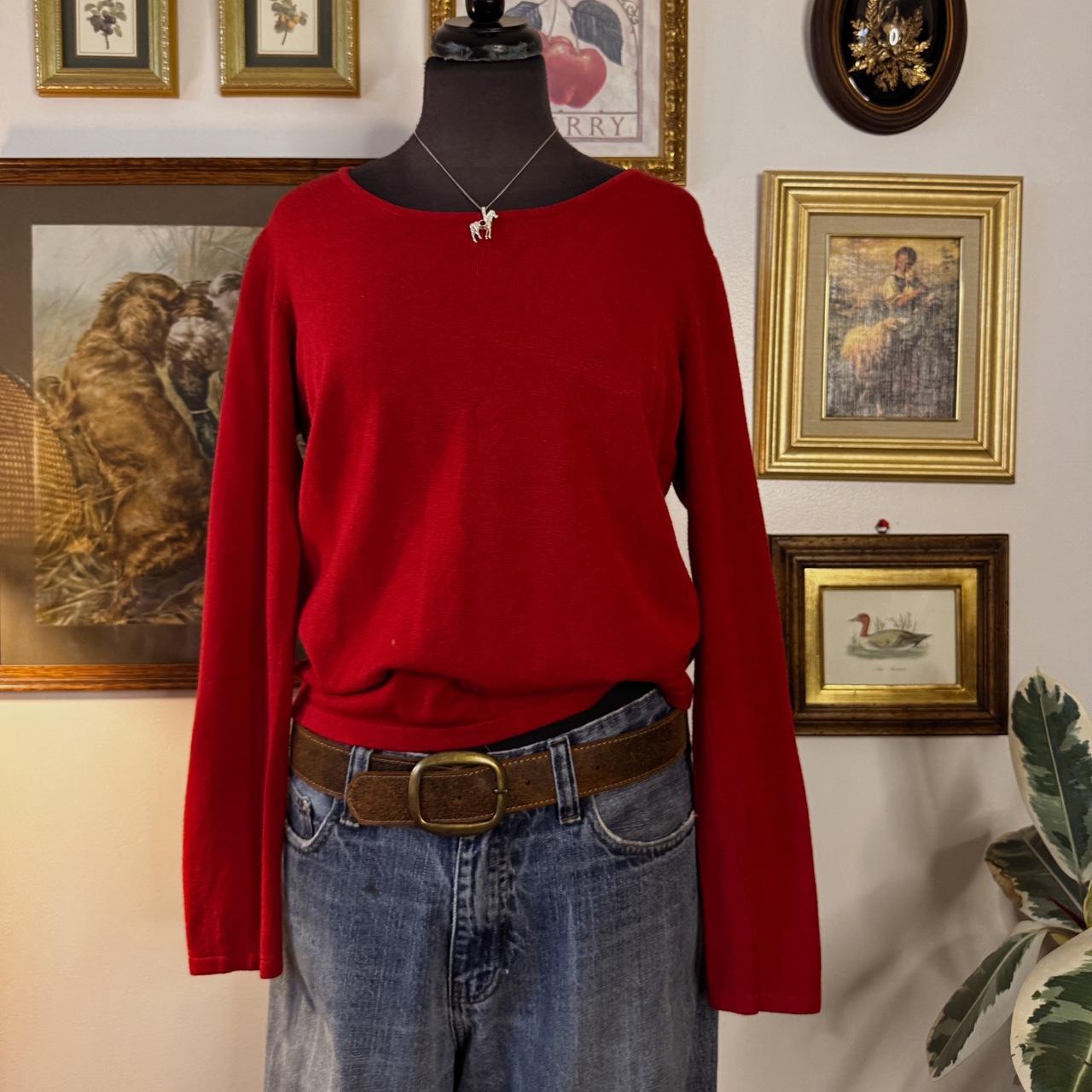Red knit wide scoop neck sweater (L)