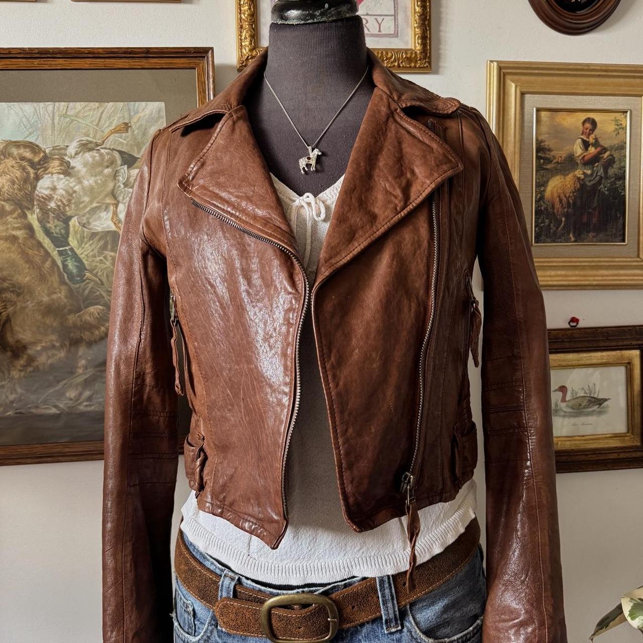 Vintage boho brown leather jacket (XS)
