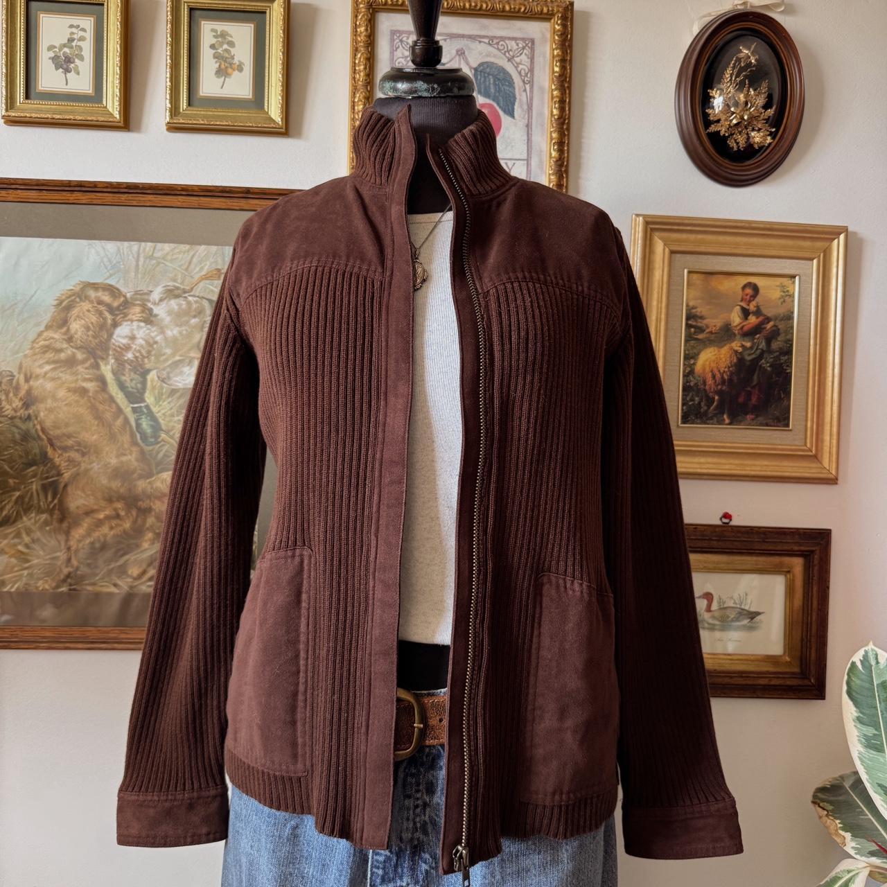 Brown knit mock neck jacket (L)