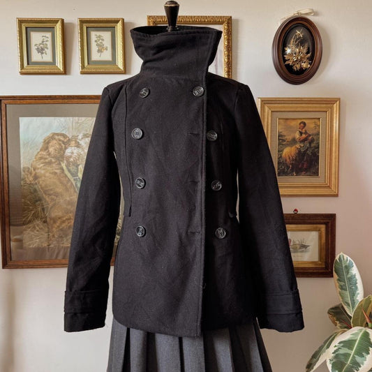 Black funnel neck trench (M)