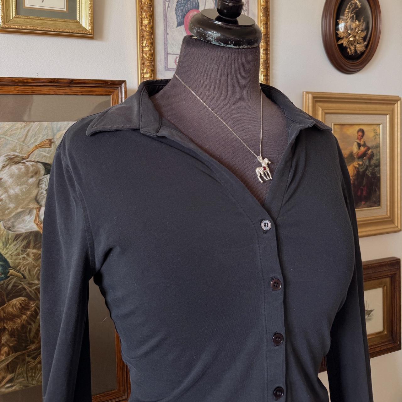 Black slinky button up blouse (M)