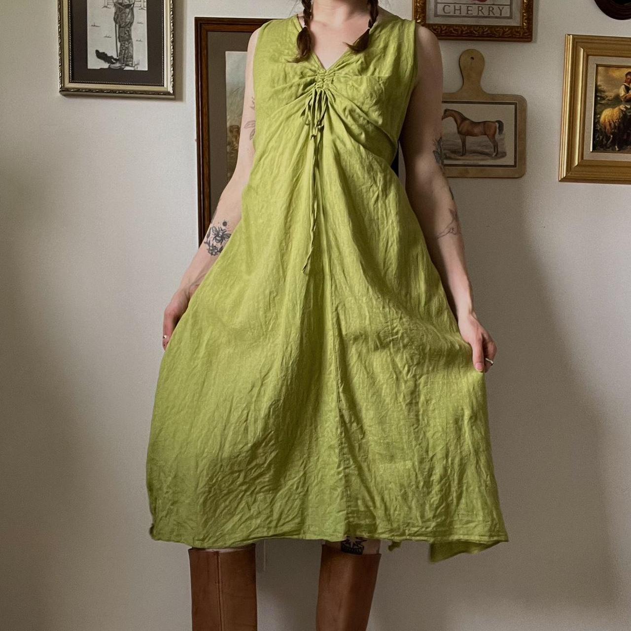 Green linen maxi dress (L)