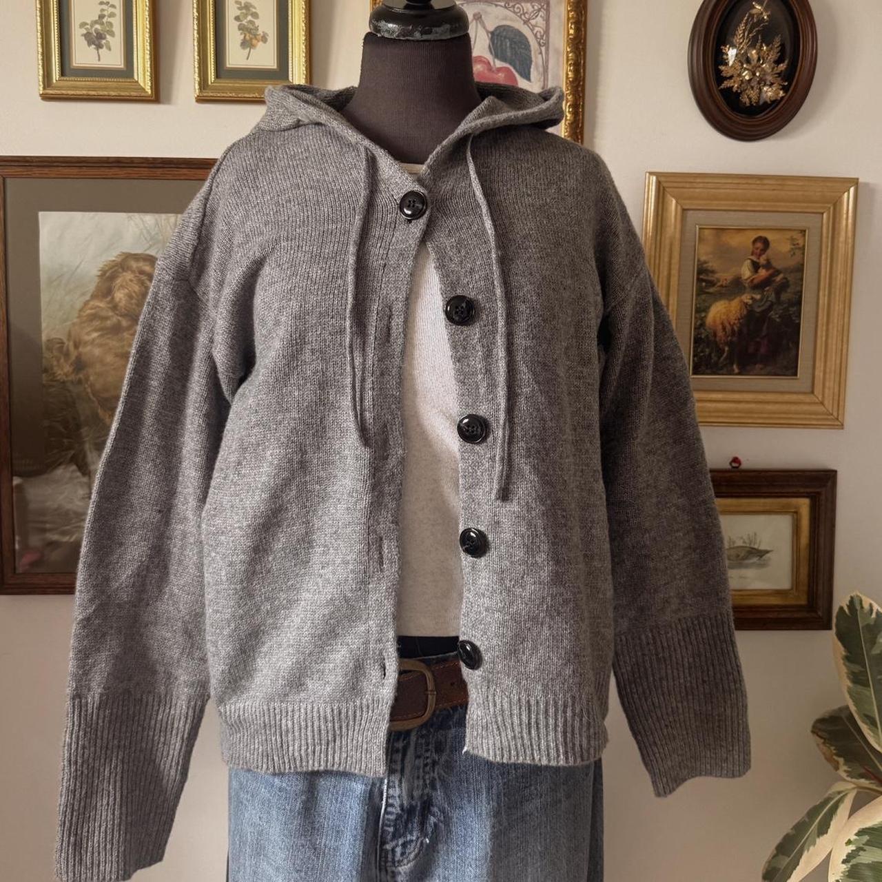 Grey knit hoodie cardigan (M)