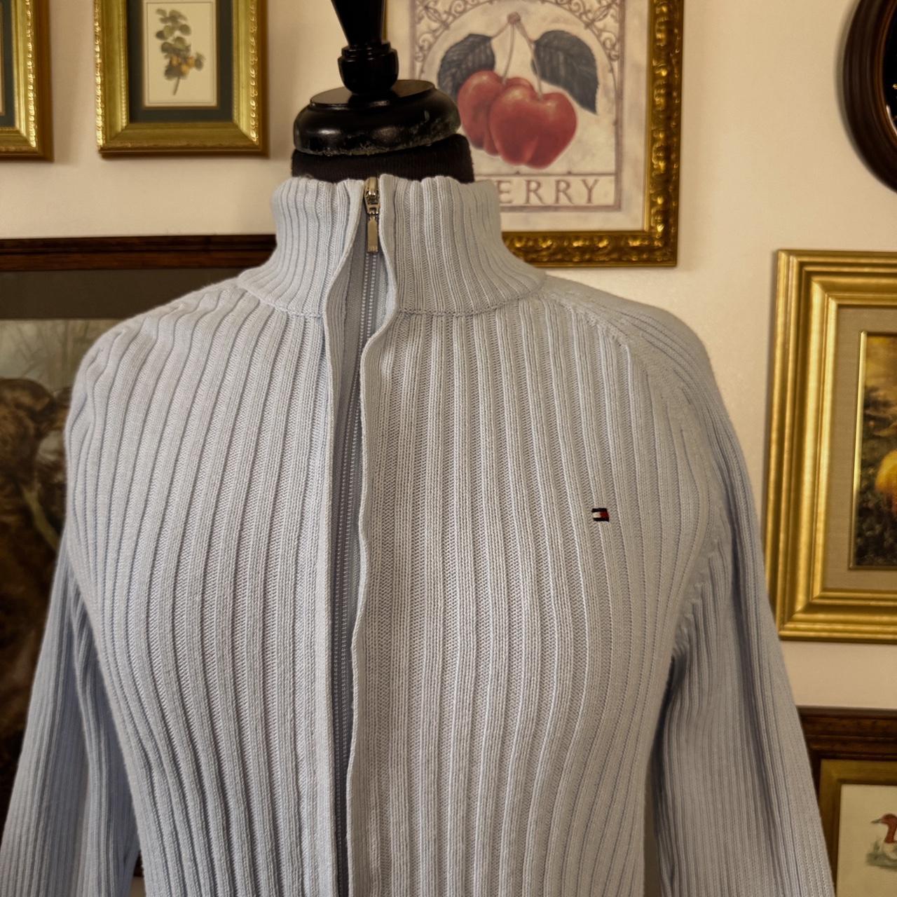 Sky blue knit mock neck zip up (L)