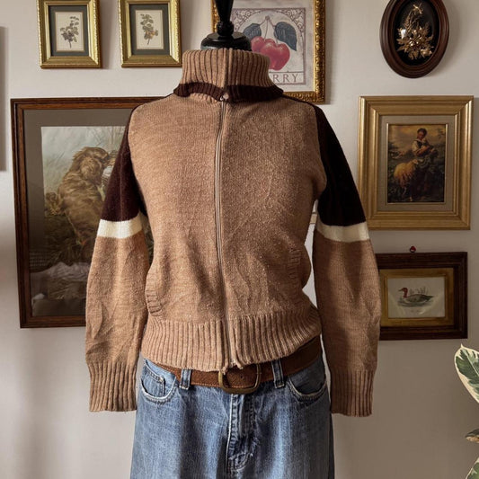 Vintage 70s earthy knit zip up (M)