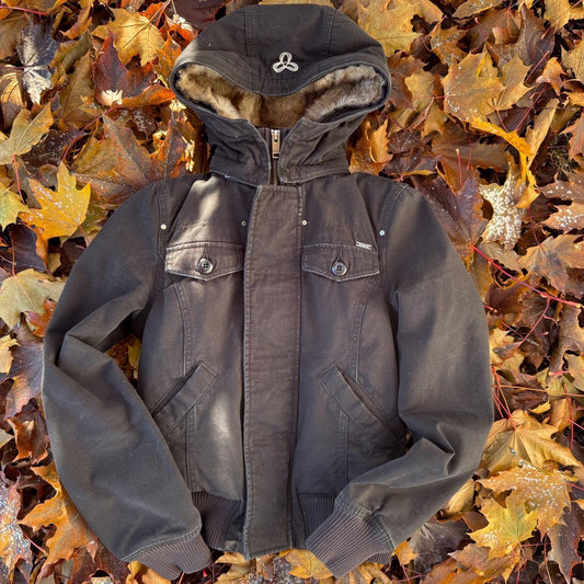 Black bomber fur lined jacket (XXS)