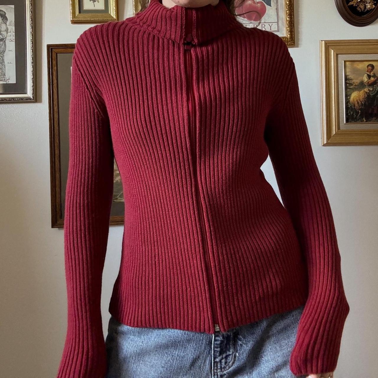 Burgundy knit zip up cardigan (S)