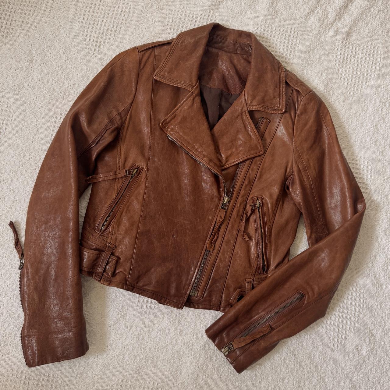 Vintage boho brown leather jacket (XS)