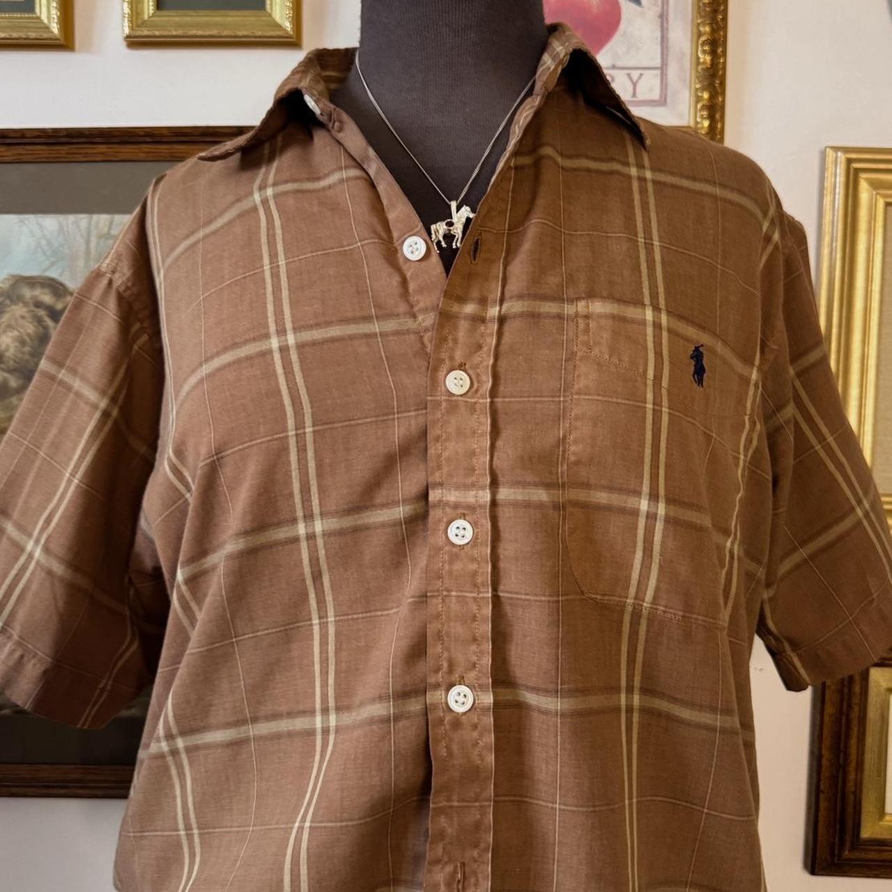 Earthy brown cotton plaid button up (M)